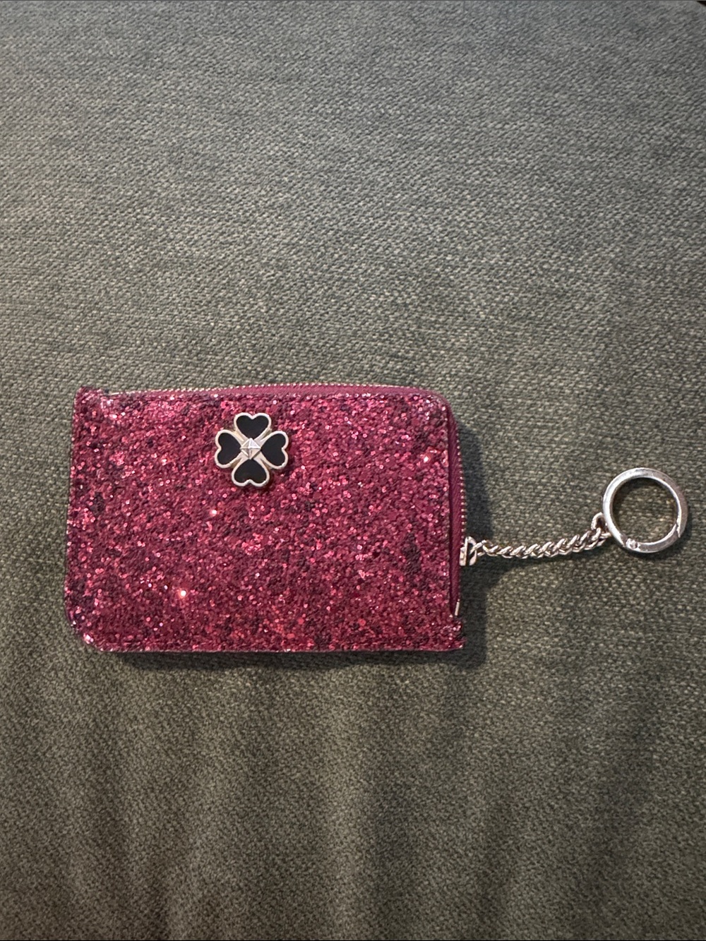 Kate Spade Glitter Zip Keychain Card Holder - maroon